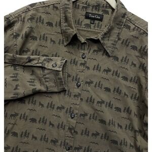 TRUE GRIT- Wild Side- Brown-SOFT-Button Down-Women's Large Bear Moose Coyote USA